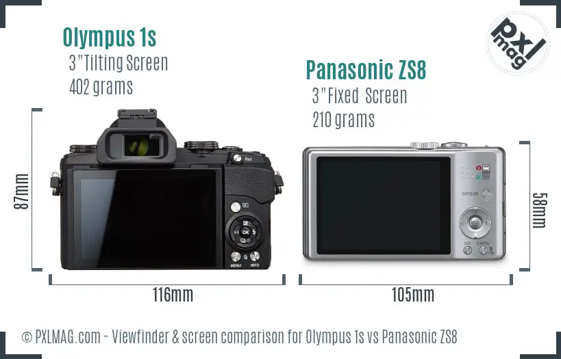 Olympus 1s vs Panasonic ZS8 Screen and Viewfinder comparison