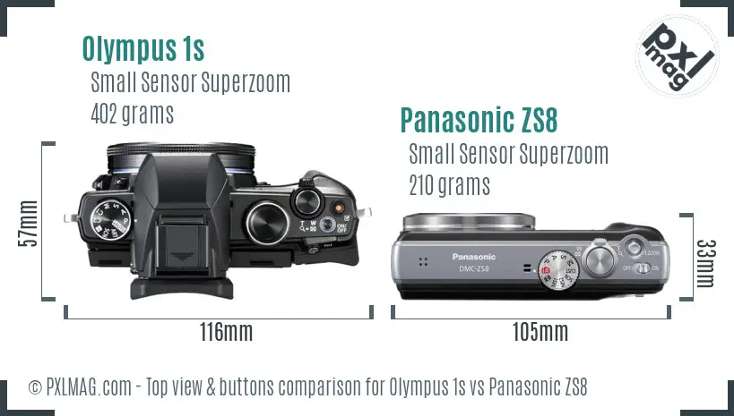 Olympus 1s vs Panasonic ZS8 top view buttons comparison