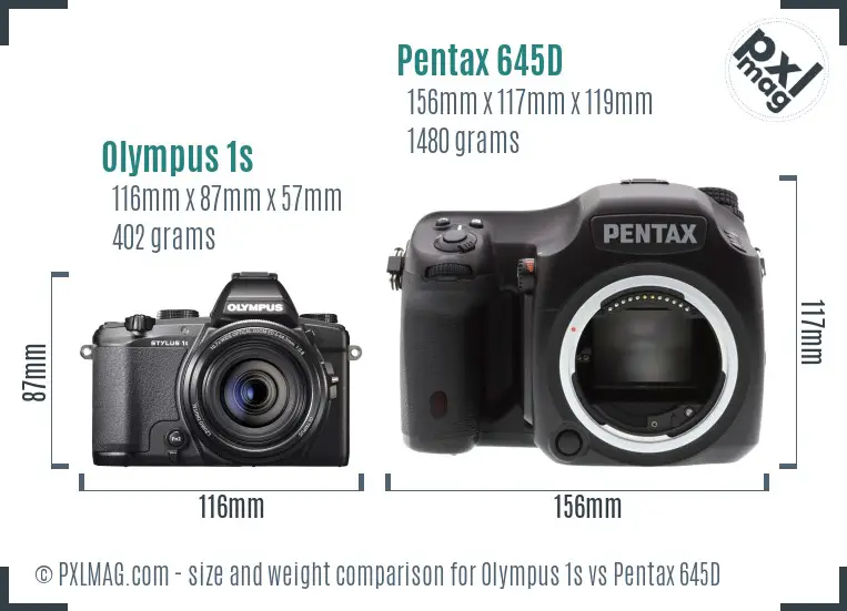 Olympus 1s vs Pentax 645D size comparison