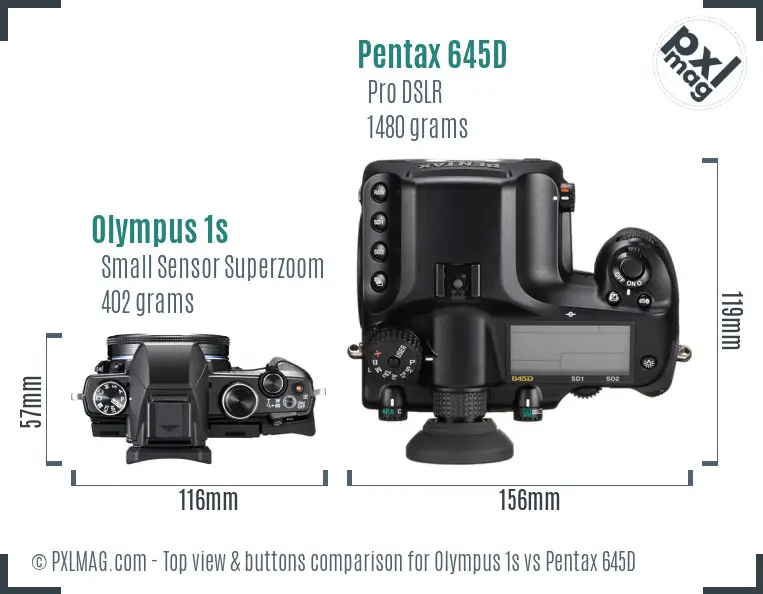 Olympus 1s vs Pentax 645D top view buttons comparison