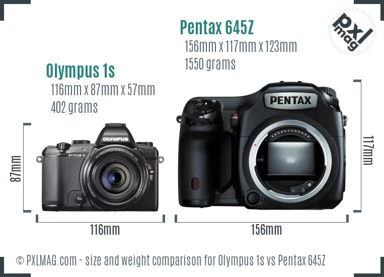 Olympus 1s vs Pentax 645Z size comparison