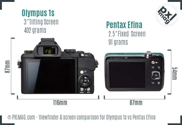 Olympus 1s vs Pentax Efina Screen and Viewfinder comparison