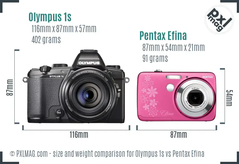Olympus 1s vs Pentax Efina size comparison