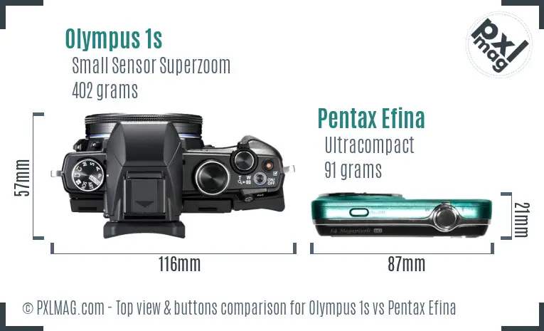 Olympus 1s vs Pentax Efina top view buttons comparison