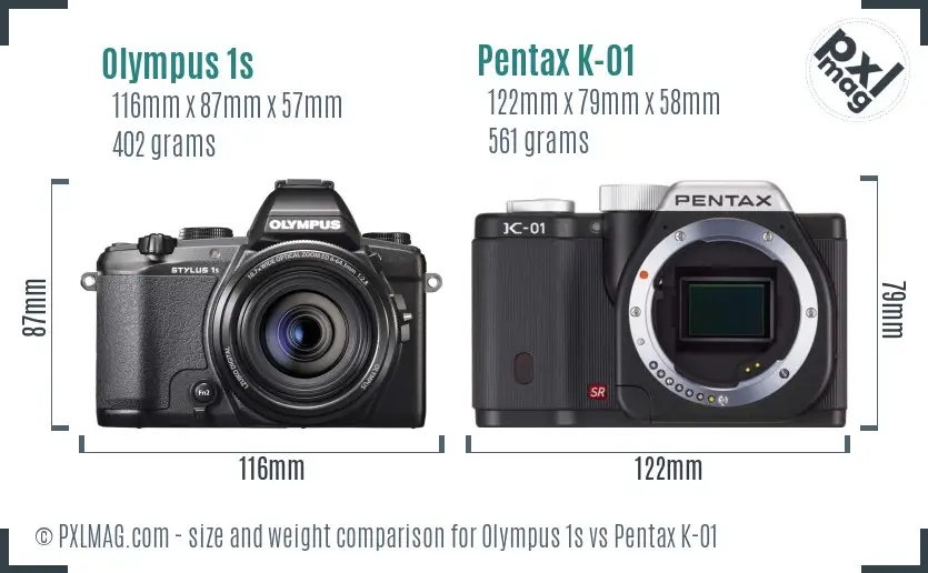 Olympus 1s vs Pentax K-01 size comparison