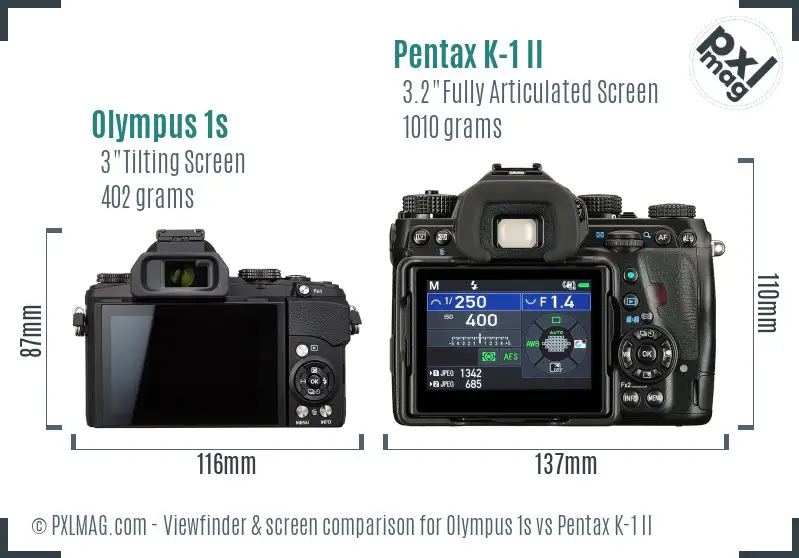 Olympus 1s vs Pentax K-1 II Screen and Viewfinder comparison