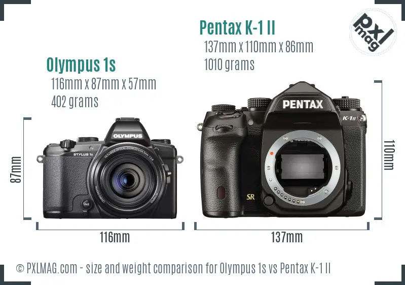 Olympus 1s vs Pentax K-1 II size comparison