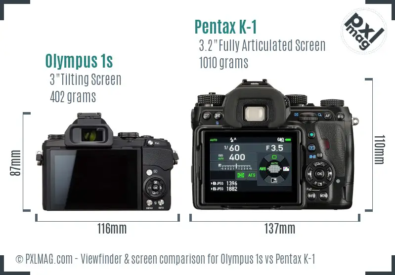 Olympus 1s vs Pentax K-1 Screen and Viewfinder comparison