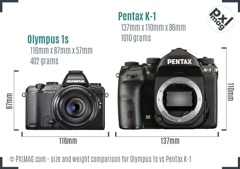 Olympus 1s vs Pentax K-1 size comparison