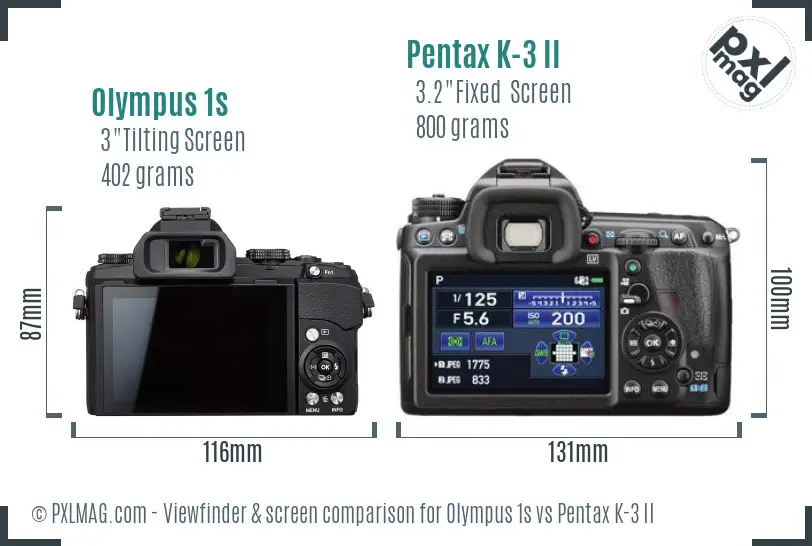 Olympus 1s vs Pentax K-3 II Screen and Viewfinder comparison