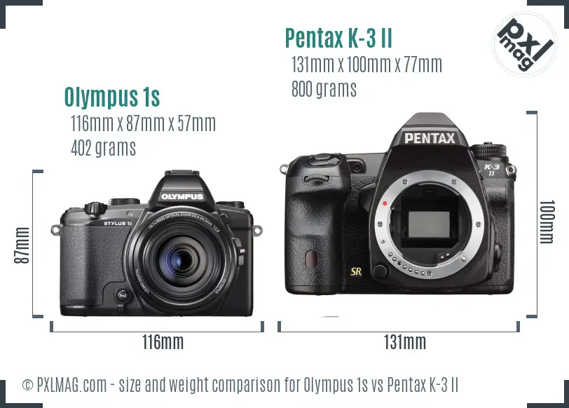 Olympus 1s vs Pentax K-3 II size comparison
