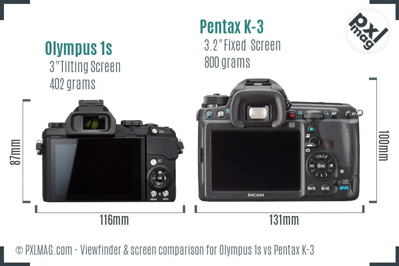Olympus 1s vs Pentax K-3 Screen and Viewfinder comparison