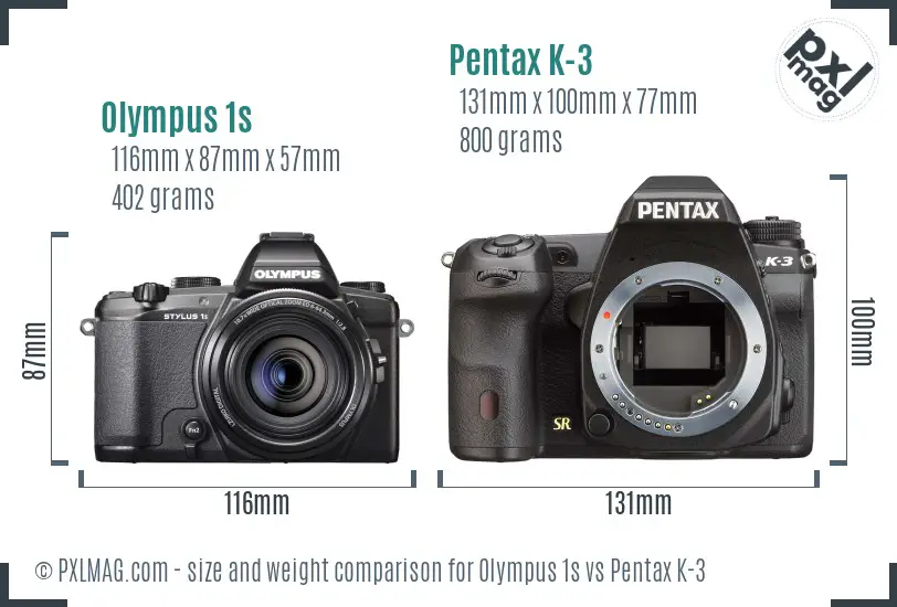 Olympus 1s vs Pentax K-3 size comparison