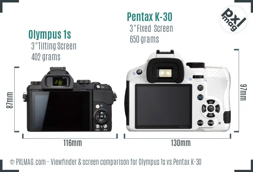 Olympus 1s vs Pentax K-30 Screen and Viewfinder comparison
