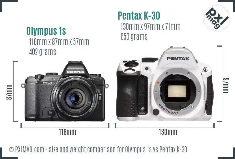 Olympus 1s vs Pentax K-30 size comparison