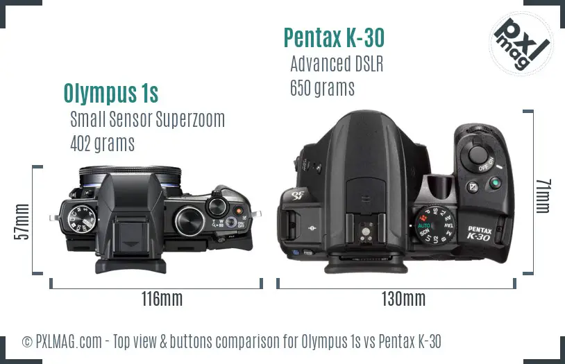 Olympus 1s vs Pentax K-30 top view buttons comparison