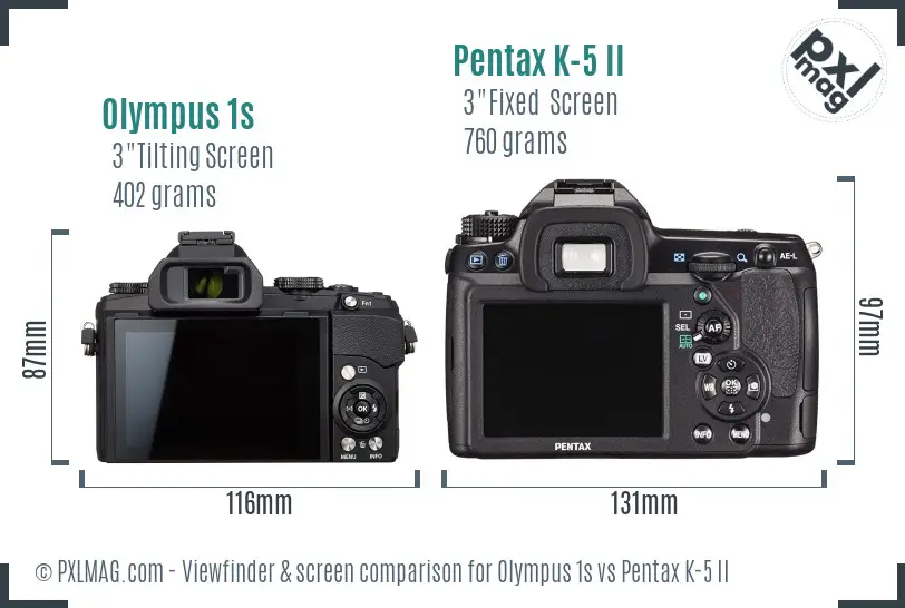 Olympus 1s vs Pentax K-5 II Screen and Viewfinder comparison