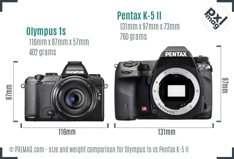 Olympus 1s vs Pentax K-5 II size comparison