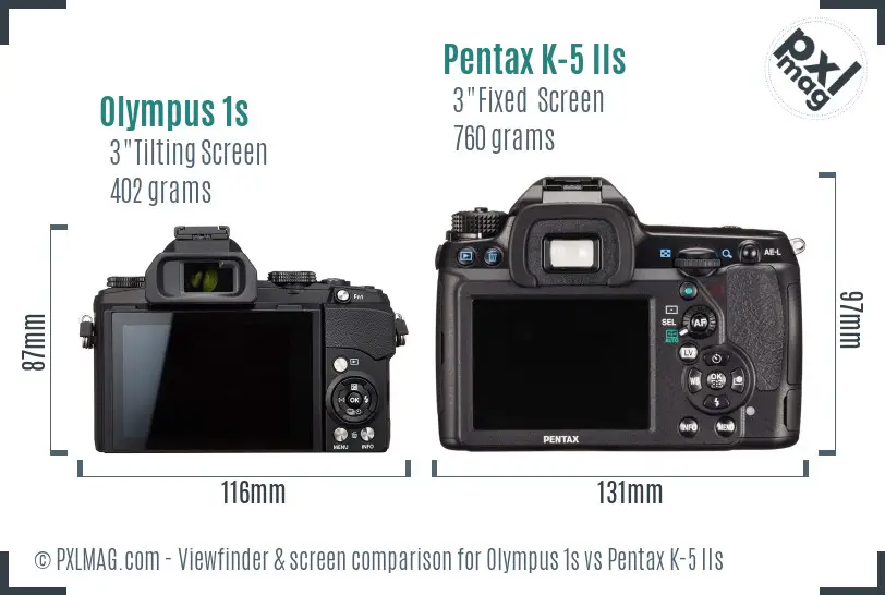 Olympus 1s vs Pentax K-5 IIs Screen and Viewfinder comparison