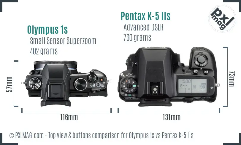 Olympus 1s vs Pentax K-5 IIs top view buttons comparison