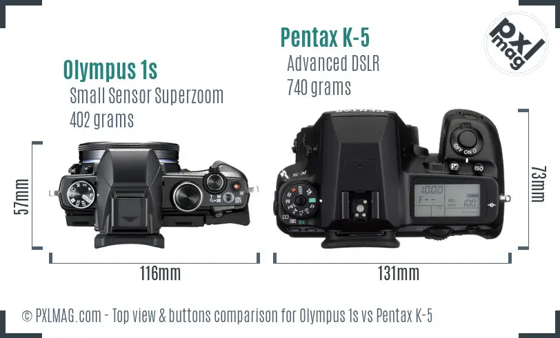 Olympus 1s vs Pentax K-5 top view buttons comparison