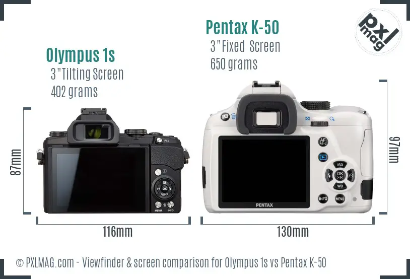 Olympus 1s vs Pentax K-50 Screen and Viewfinder comparison