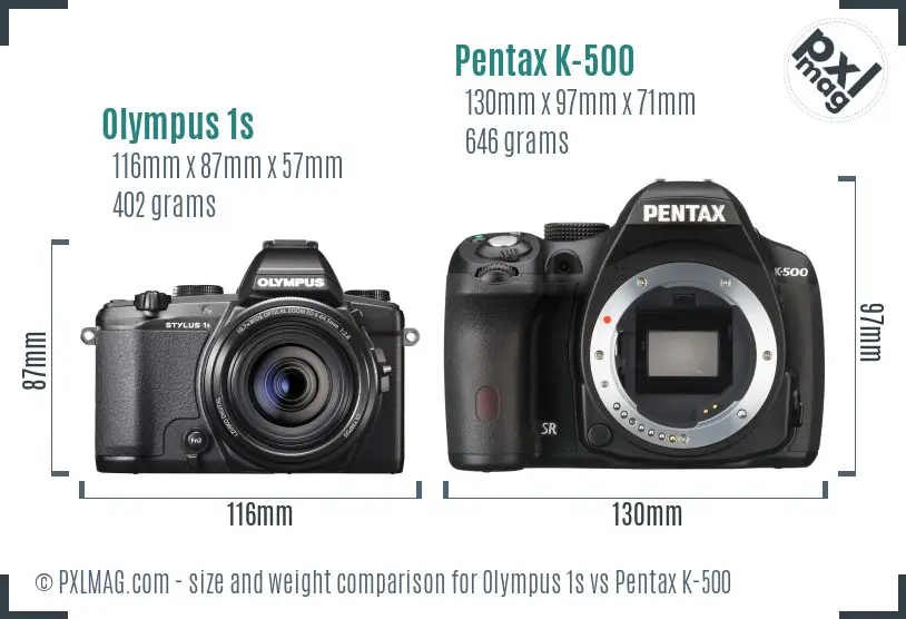 Olympus 1s vs Pentax K-500 size comparison