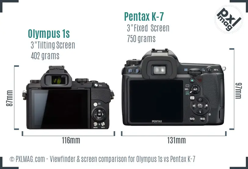 Olympus 1s vs Pentax K-7 Screen and Viewfinder comparison