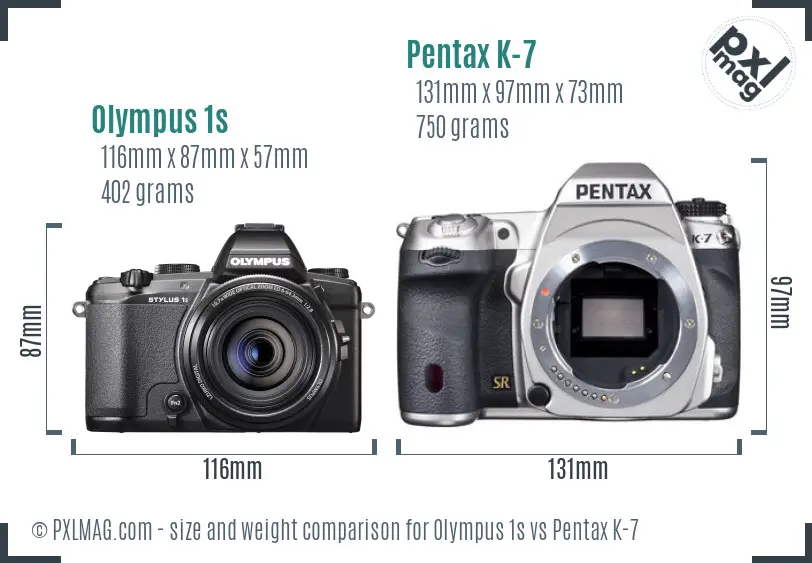 Olympus 1s vs Pentax K-7 size comparison