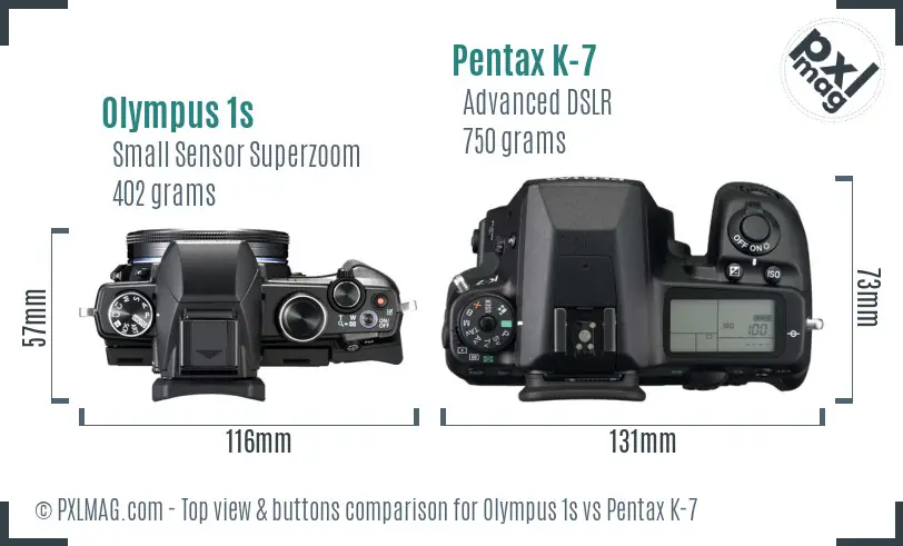 Olympus 1s vs Pentax K-7 top view buttons comparison