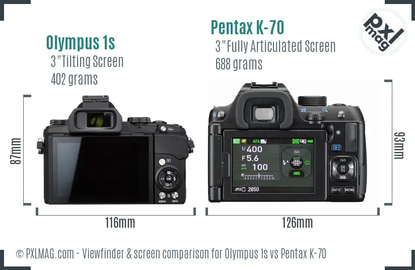 Olympus 1s vs Pentax K-70 Screen and Viewfinder comparison