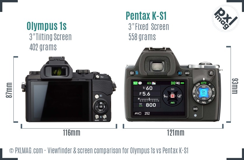 Olympus 1s vs Pentax K-S1 Screen and Viewfinder comparison