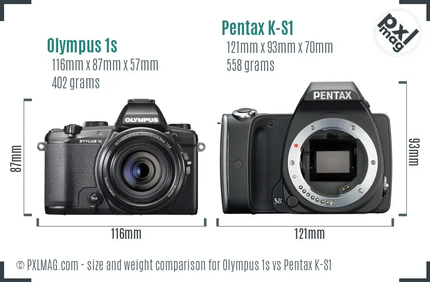 Olympus 1s vs Pentax K-S1 size comparison