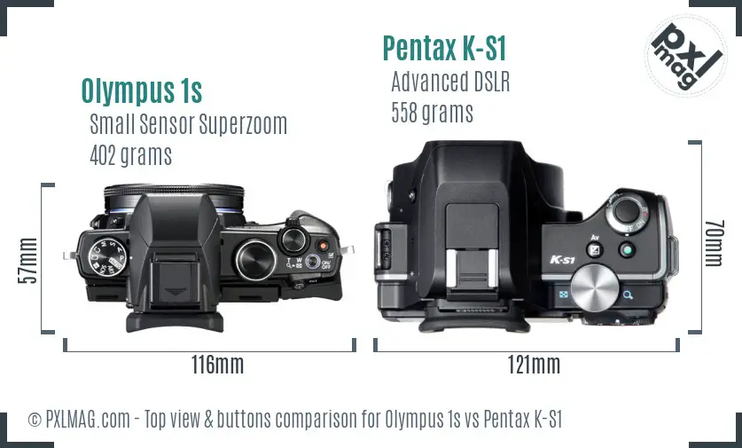 Olympus 1s vs Pentax K-S1 top view buttons comparison