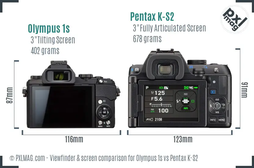 Olympus 1s vs Pentax K-S2 Screen and Viewfinder comparison