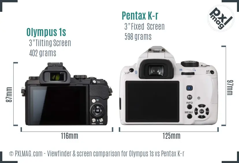 Olympus 1s vs Pentax K-r Screen and Viewfinder comparison