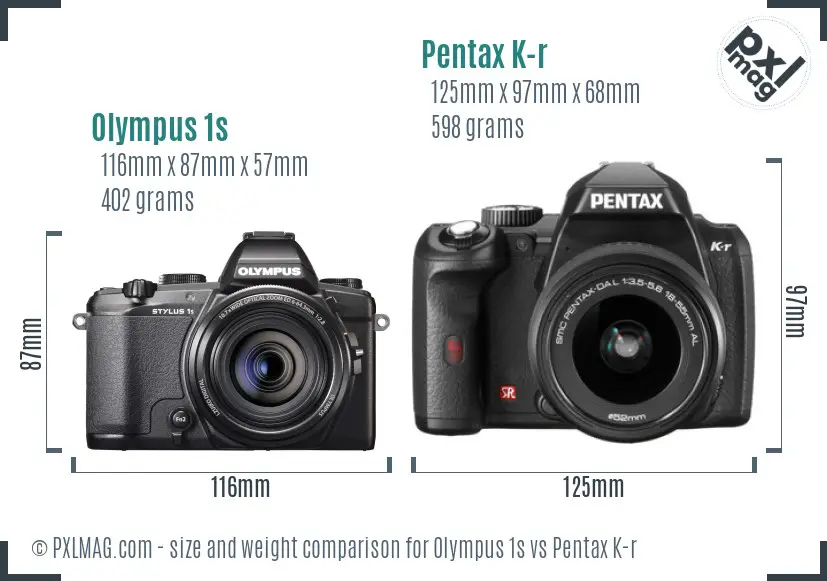 Olympus 1s vs Pentax K-r size comparison