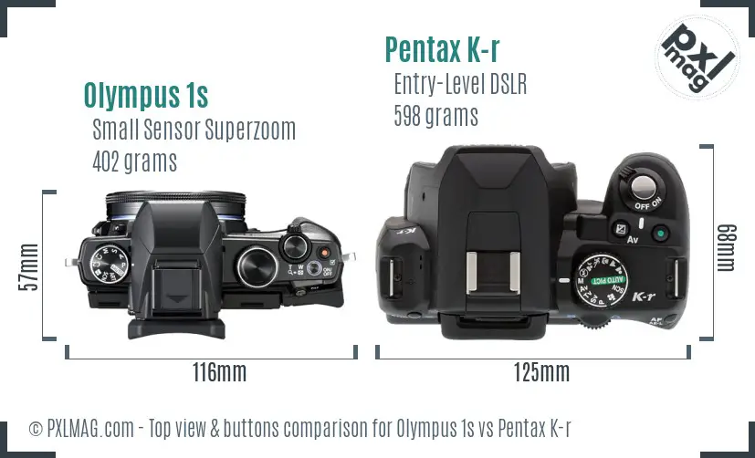 Olympus 1s vs Pentax K-r top view buttons comparison