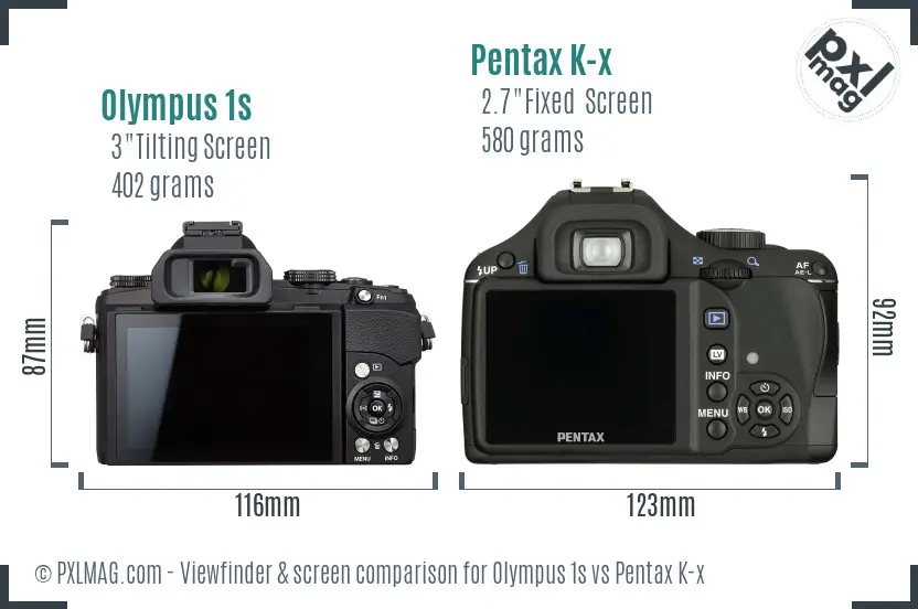 Olympus 1s vs Pentax K-x Screen and Viewfinder comparison