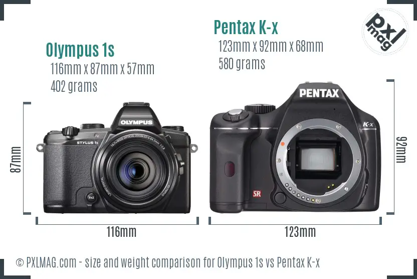 Olympus 1s vs Pentax K-x size comparison