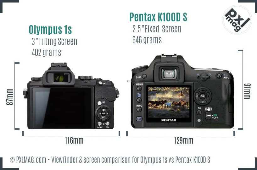 Olympus 1s vs Pentax K100D S Screen and Viewfinder comparison