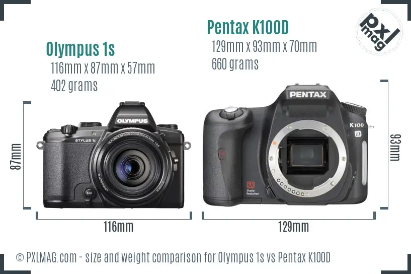 Olympus 1s vs Pentax K100D size comparison