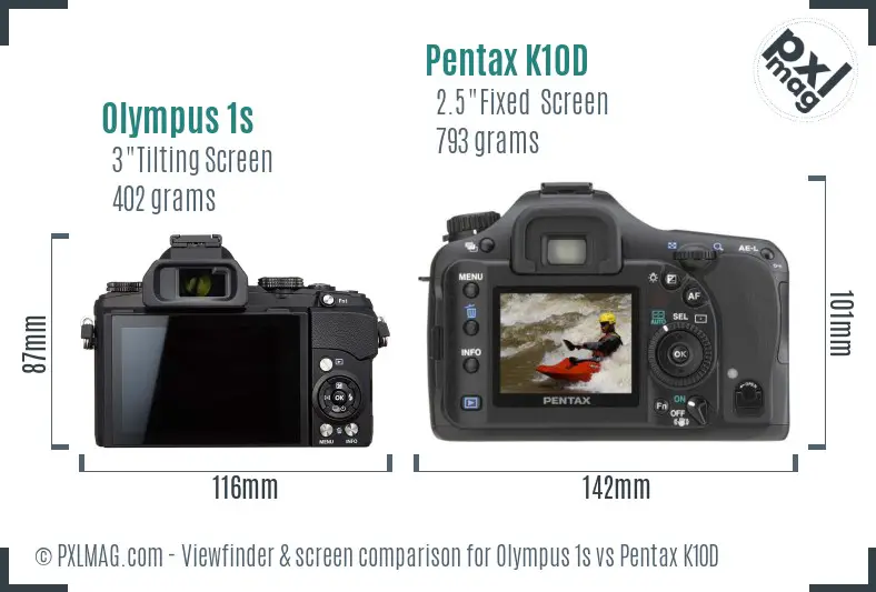 Olympus 1s vs Pentax K10D Screen and Viewfinder comparison
