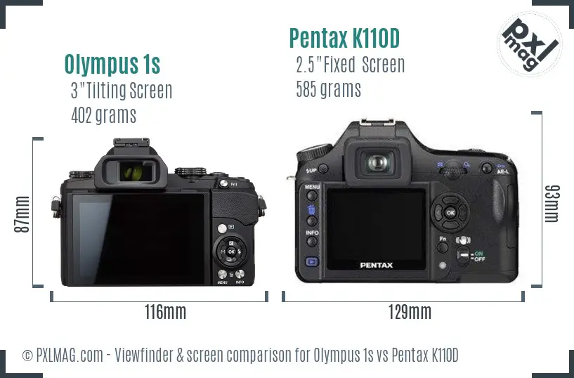 Olympus 1s vs Pentax K110D Screen and Viewfinder comparison