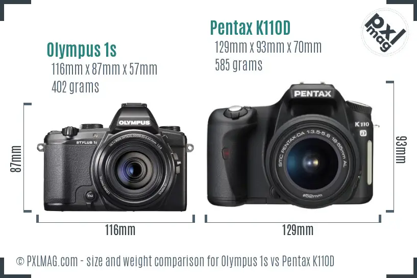 Olympus 1s vs Pentax K110D size comparison