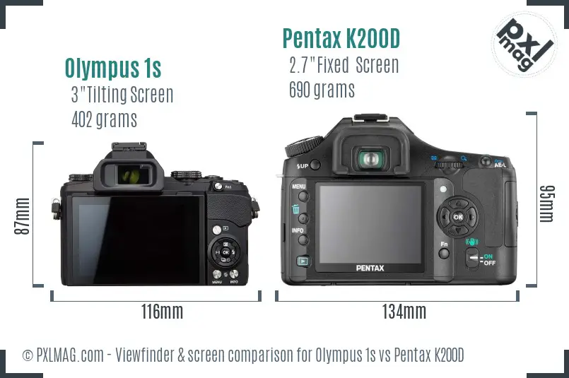 Olympus 1s vs Pentax K200D Screen and Viewfinder comparison