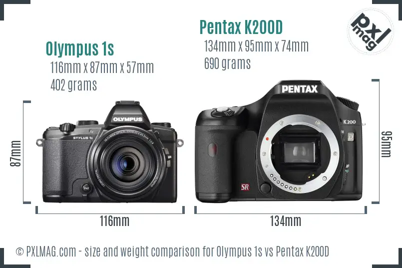 Olympus 1s vs Pentax K200D size comparison