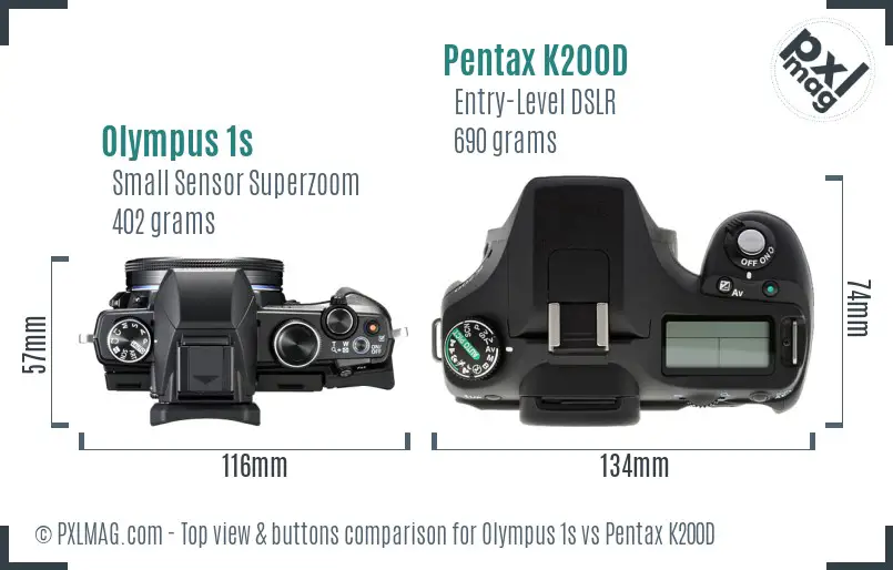 Olympus 1s vs Pentax K200D top view buttons comparison