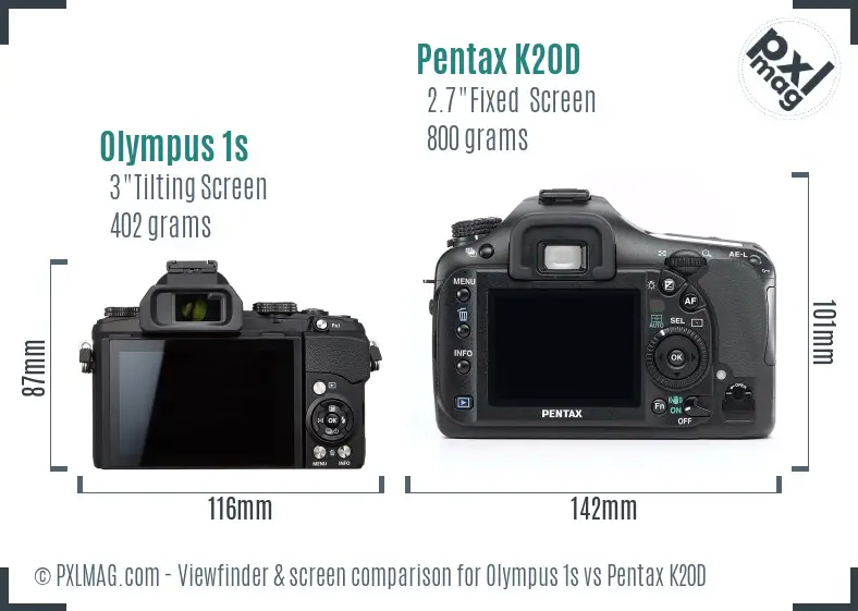 Olympus 1s vs Pentax K20D Screen and Viewfinder comparison