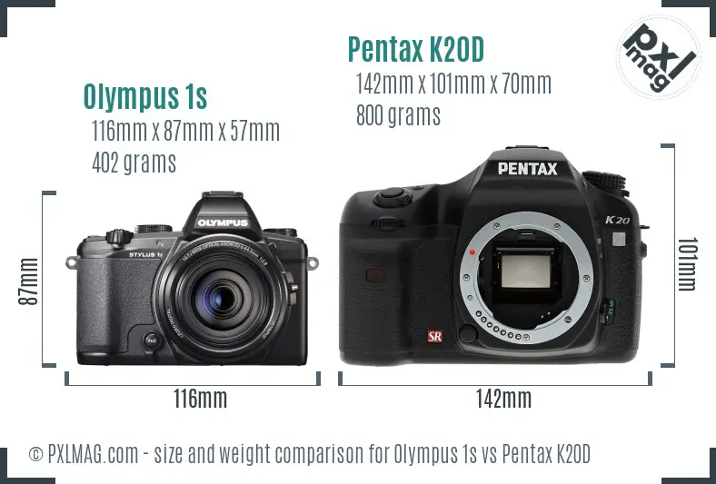 Olympus 1s vs Pentax K20D size comparison